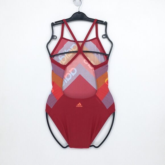 Adidas Women 34 Swimsuit Bathing Suit Red One Piece Fitness Arrow Fit DY5890 NEW - Picture 6 of 8